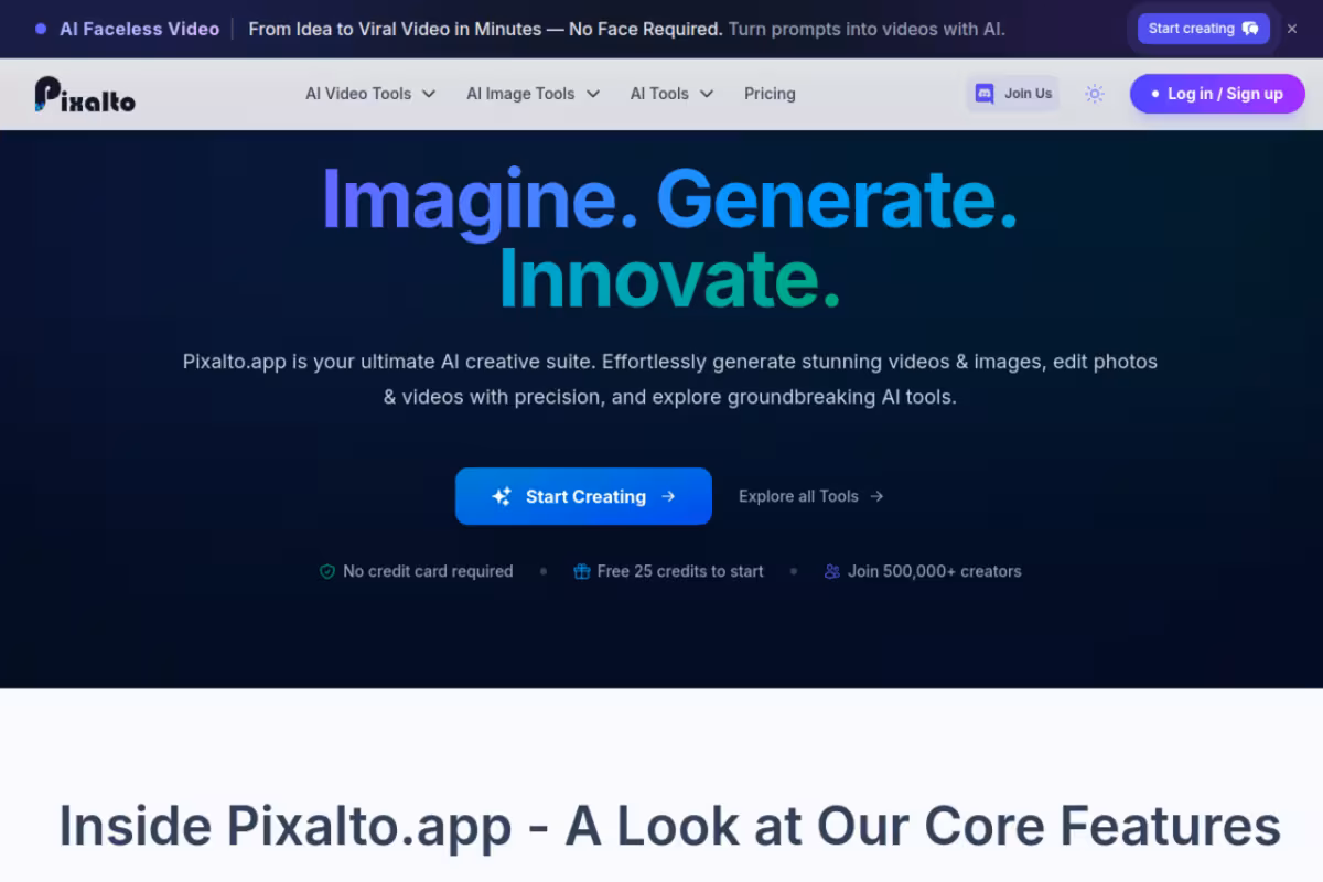 Pixalto homepage screenshot