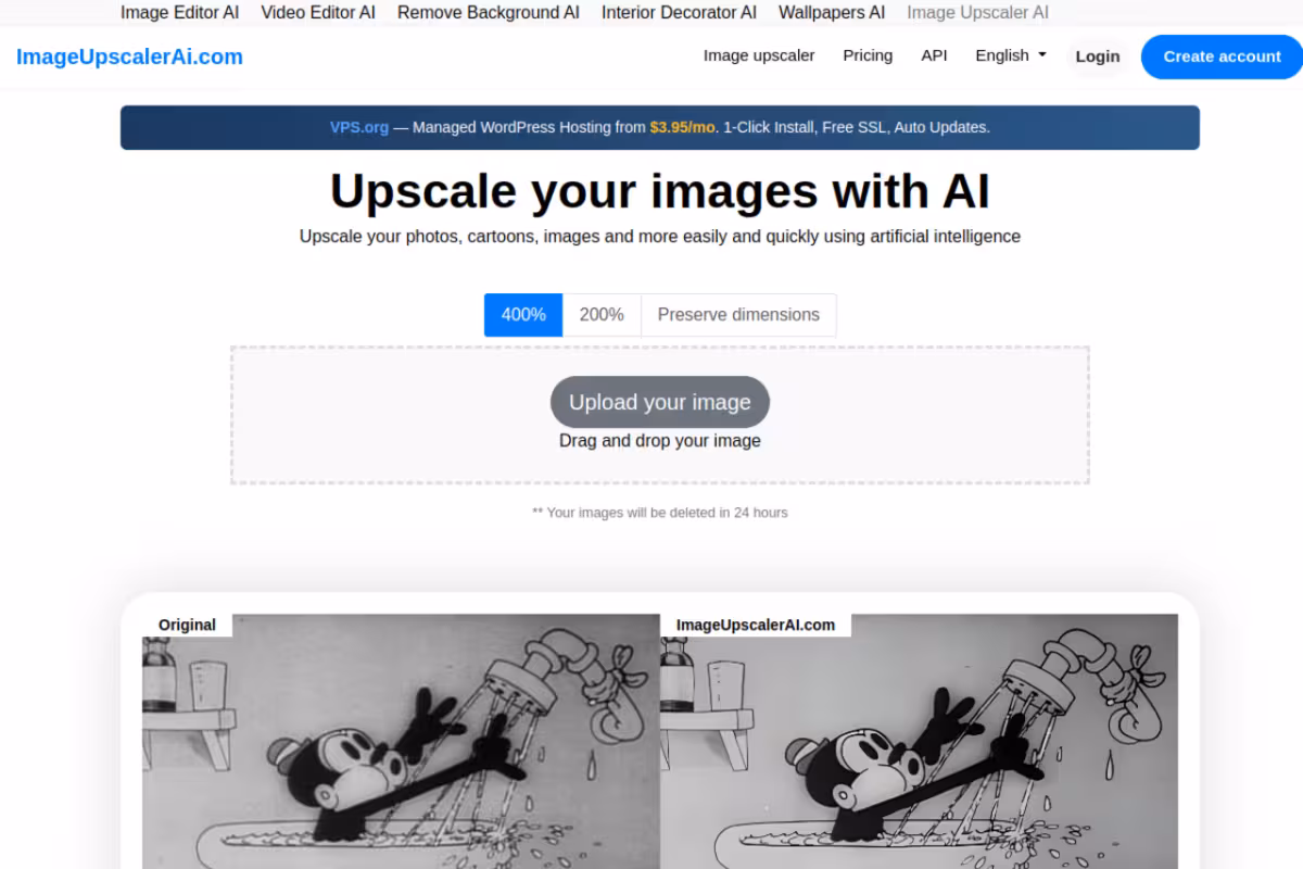 Image upscaler AI homepage screenshot