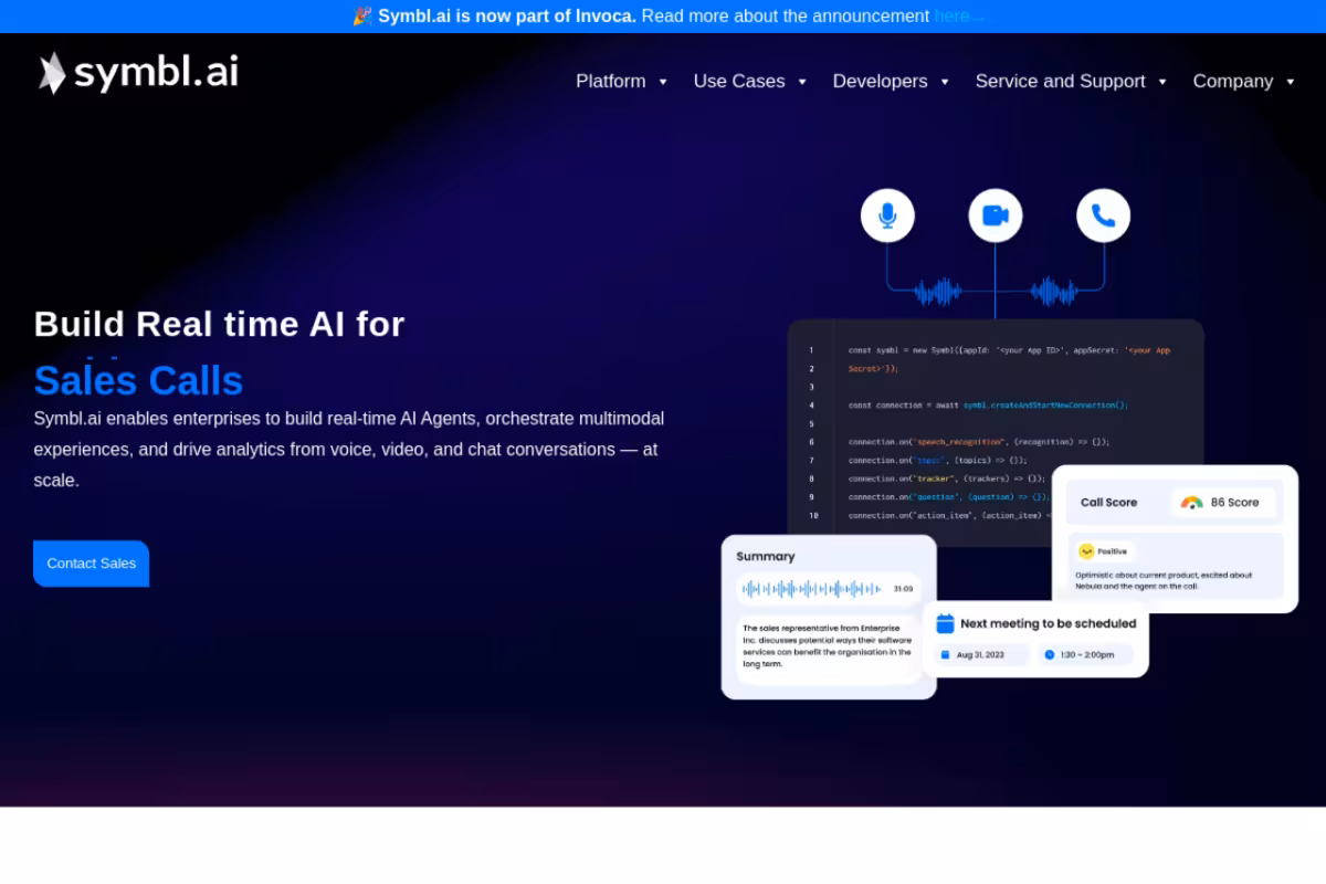 Symbl.ai homepage screenshot