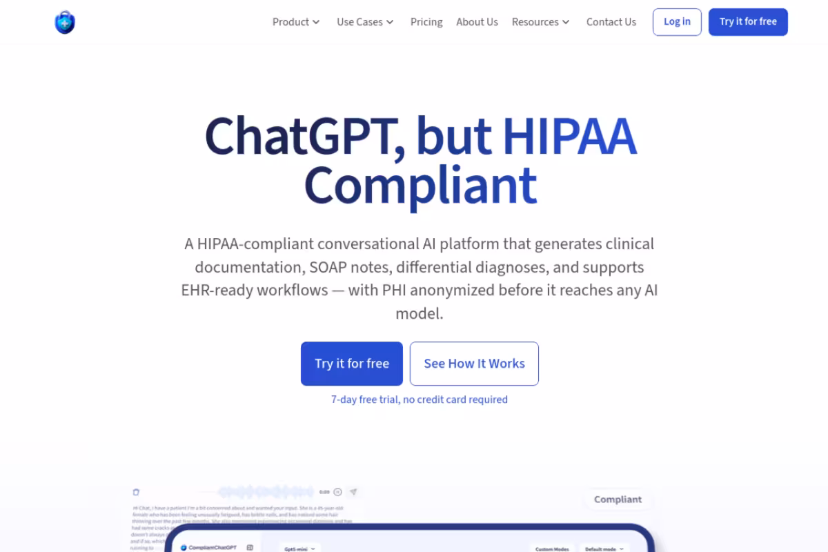 CompliantChatGPT homepage screenshot