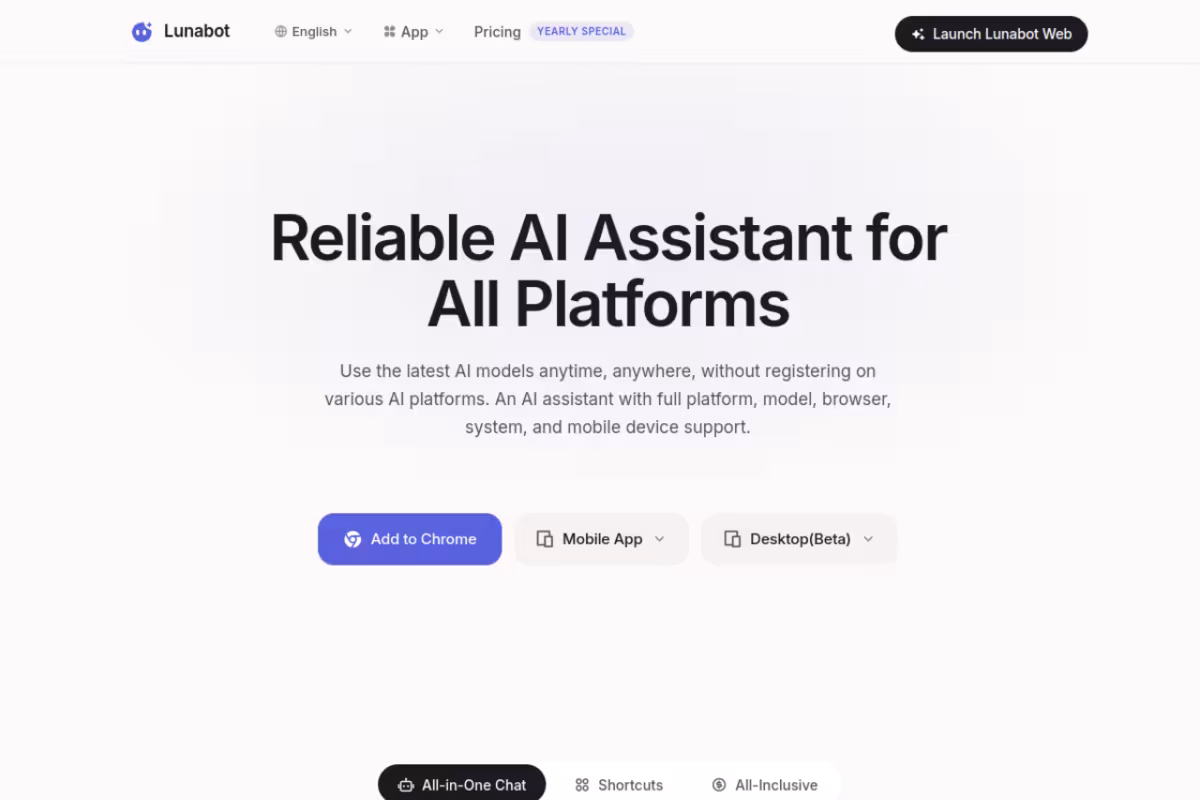 Lunabot homepage screenshot