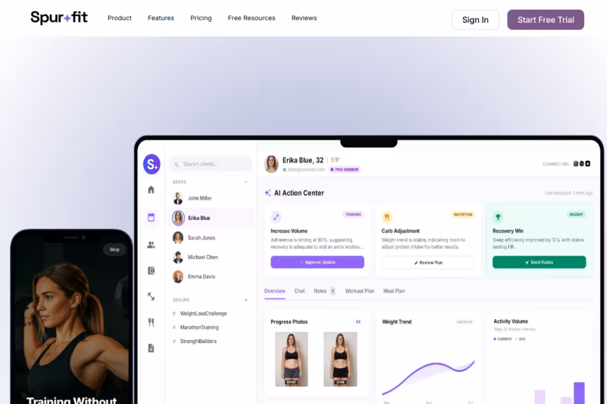 Spurfit homepage screenshot