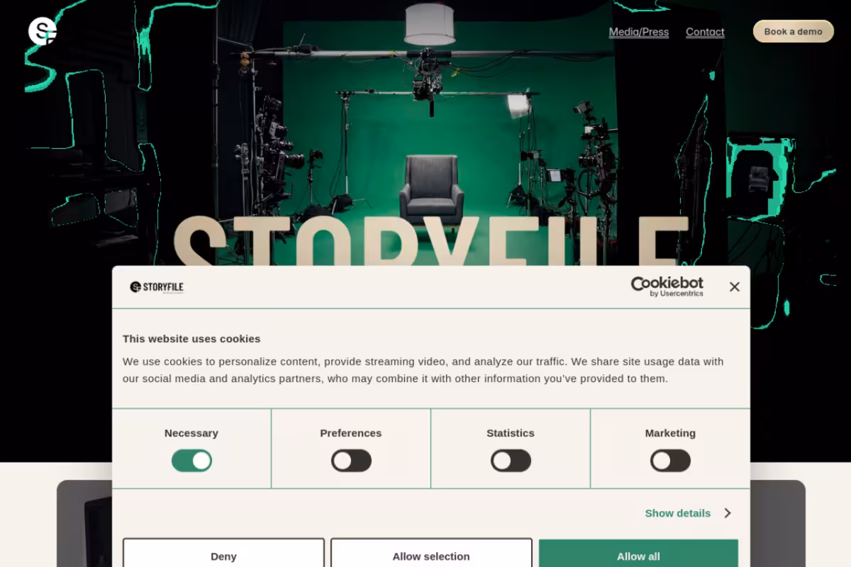 StoryFile homepage screenshot