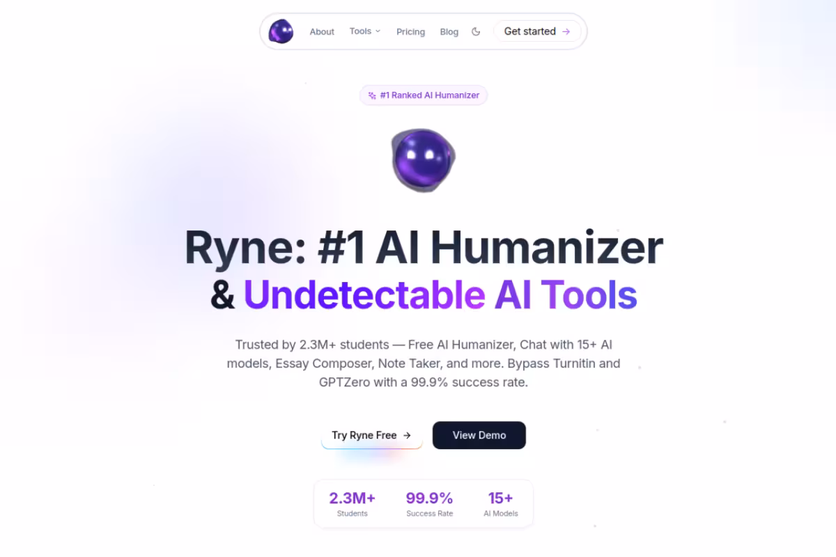 Ryne AI homepage screenshot