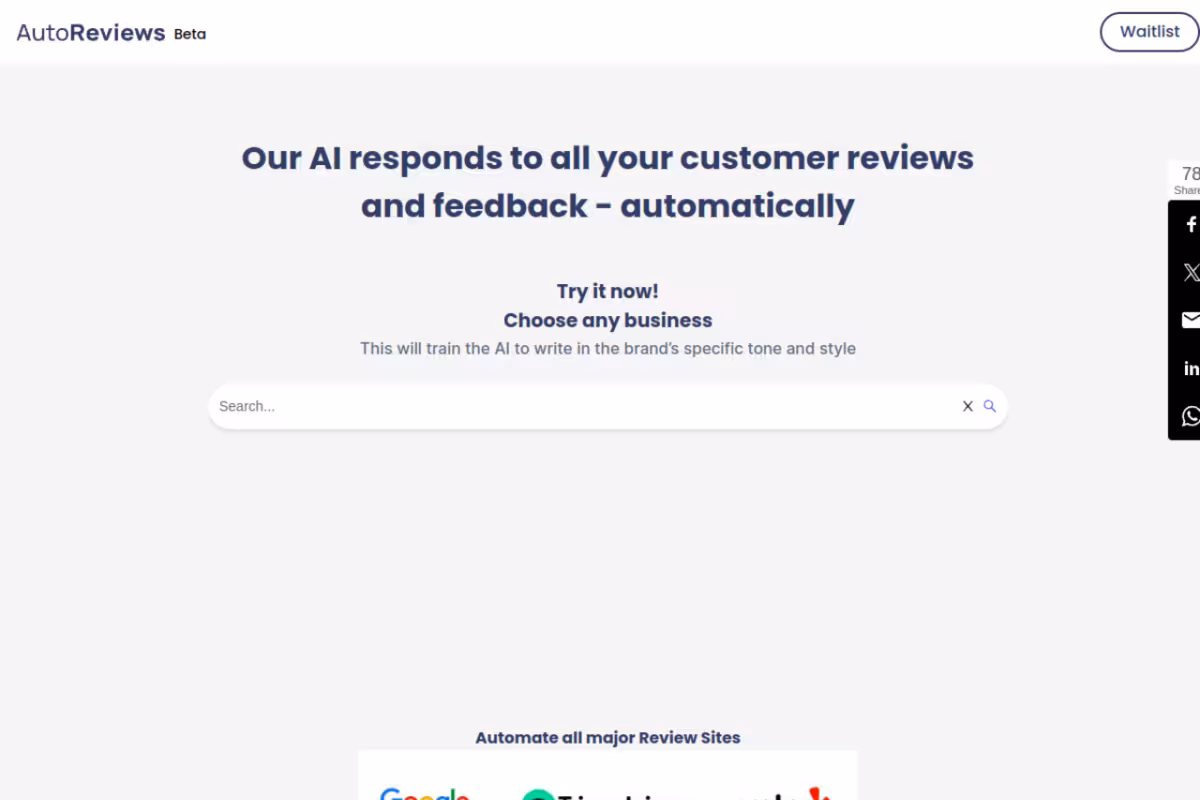 Autoreviews AI homepage screenshot