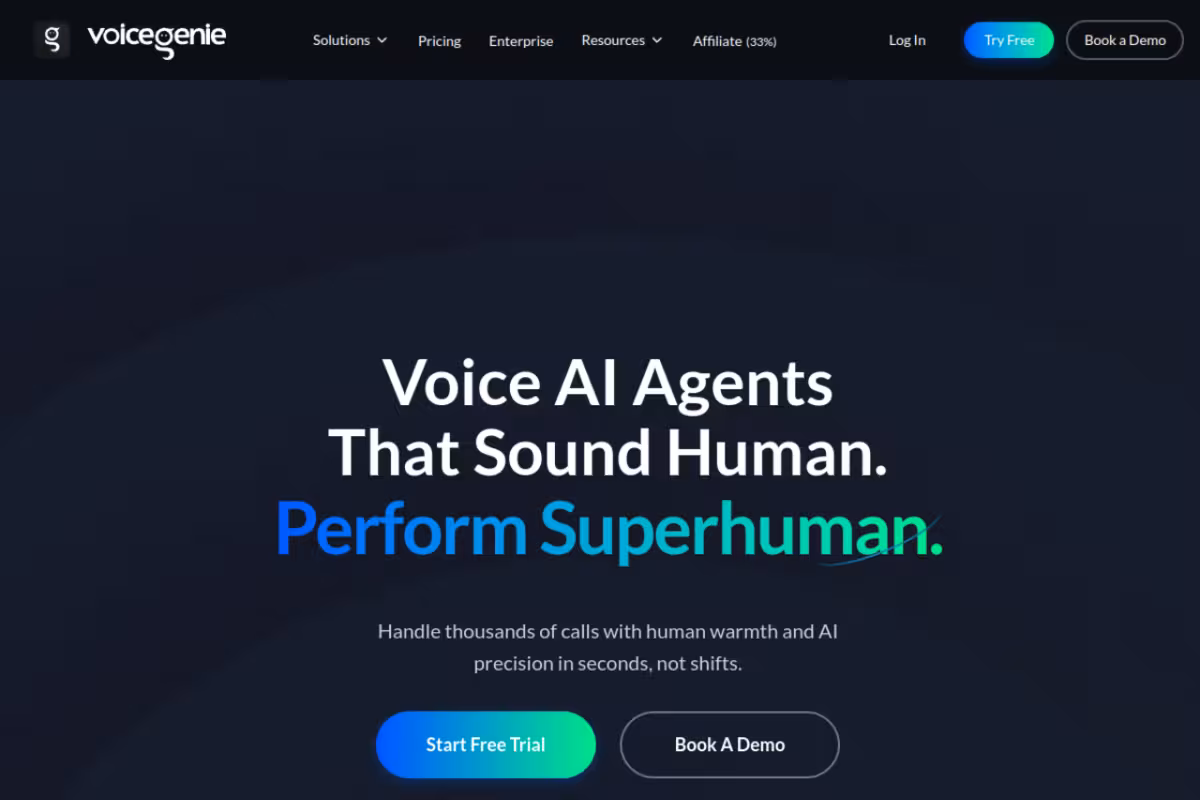 VoiceGenie homepage screenshot