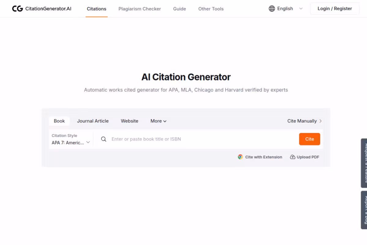 AI Citation Generator homepage screenshot