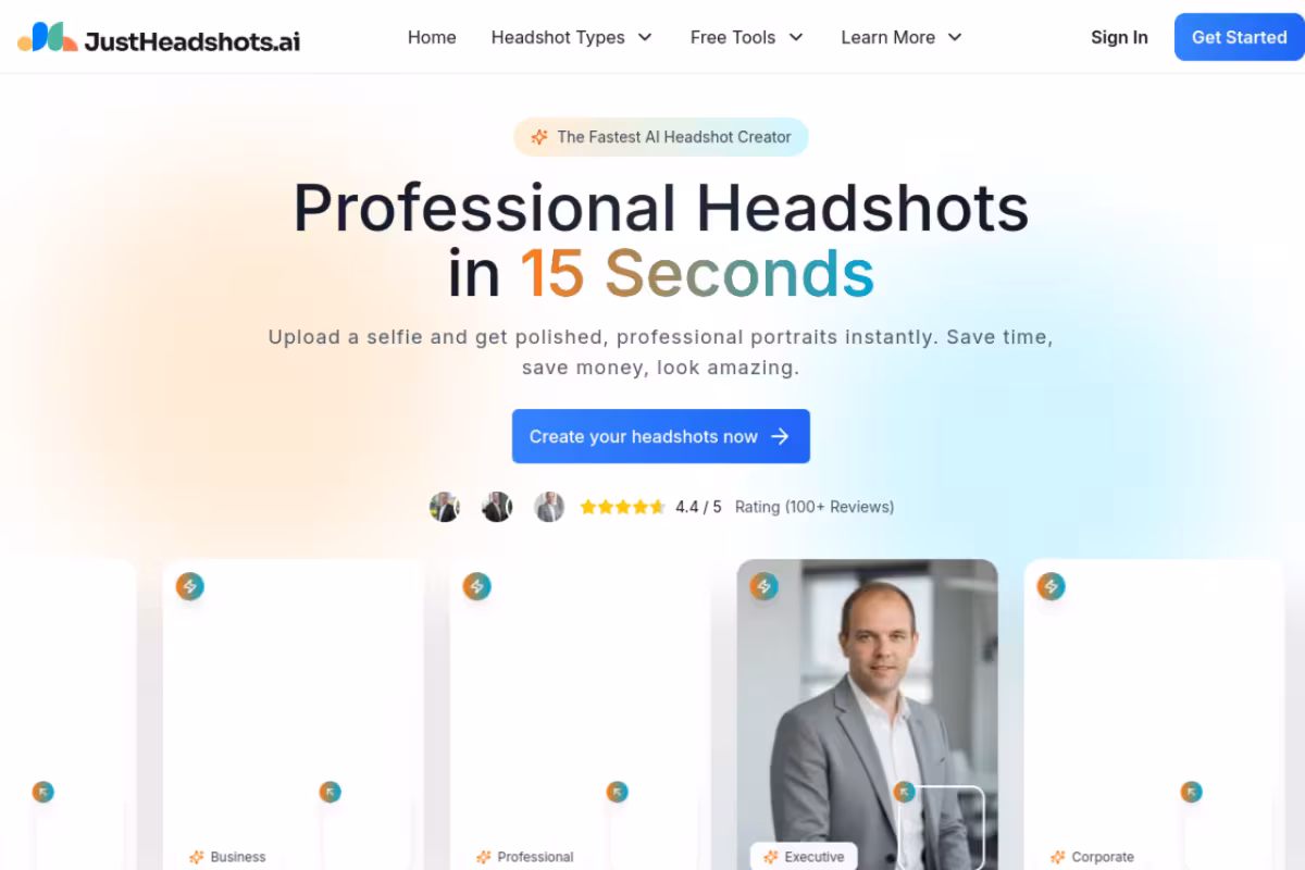 JustHeadshots.ai homepage screenshot