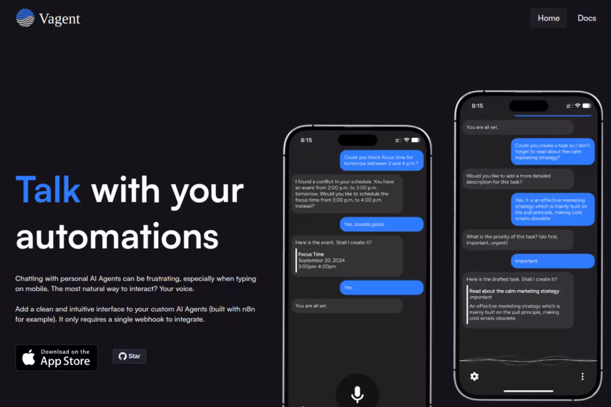 Vagent homepage screenshot