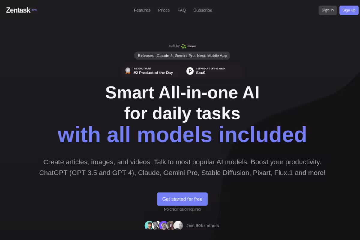 Zentask homepage screenshot
