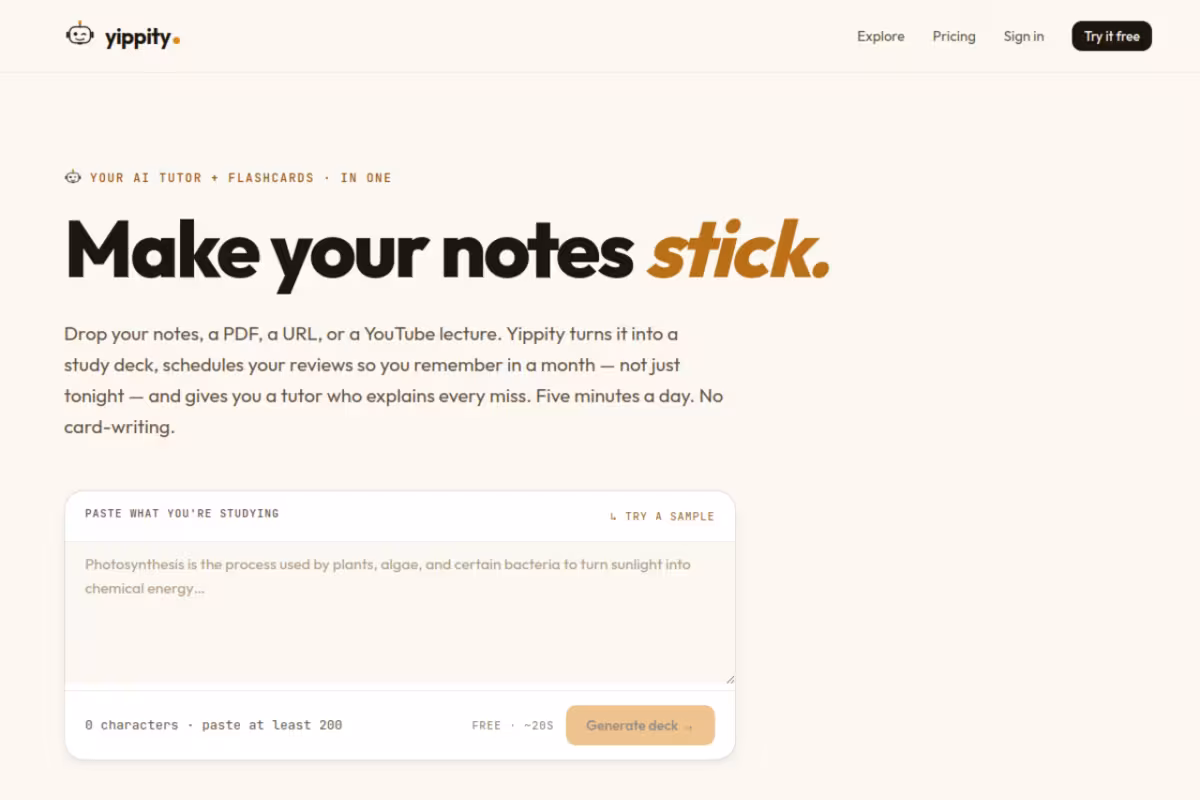 Yippity homepage screenshot
