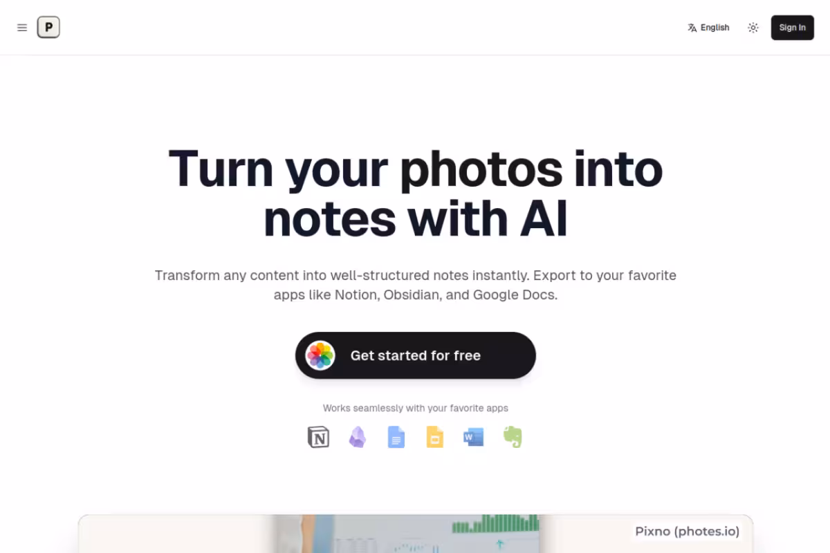 Pixno homepage screenshot