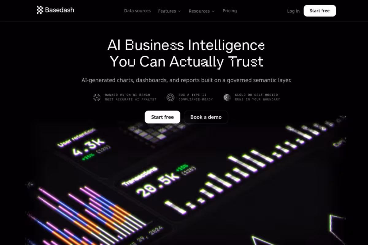 Basedash homepage screenshot