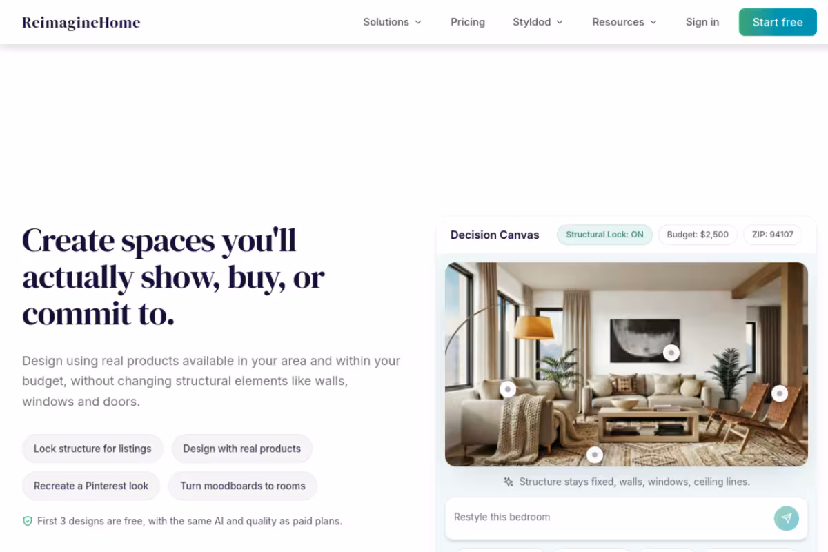 ReimagineHome homepage screenshot