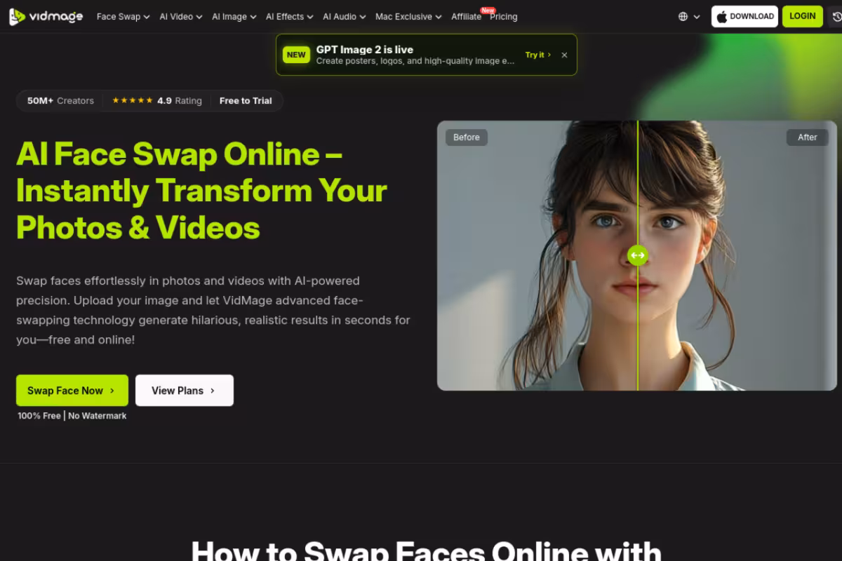 Free AI Face Swap Online homepage screenshot