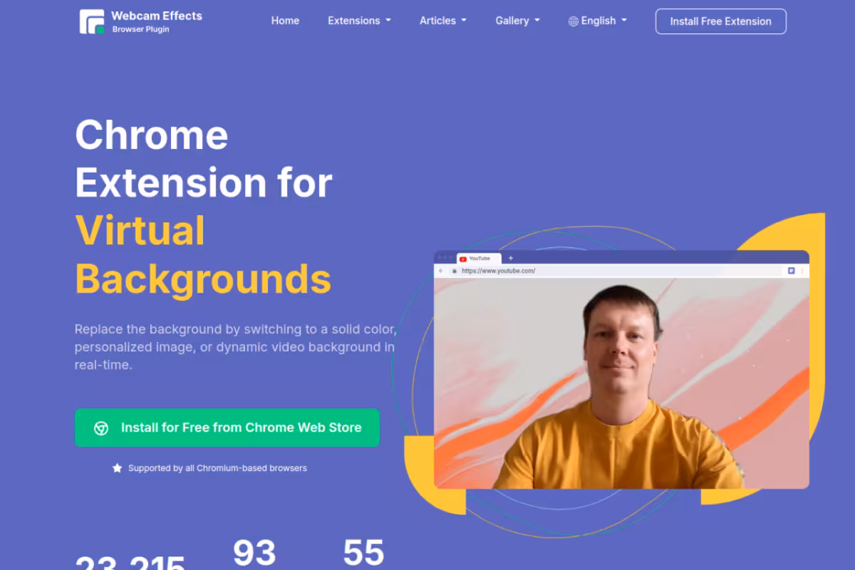 Webcam Effects Chrome Plugin homepage screenshot