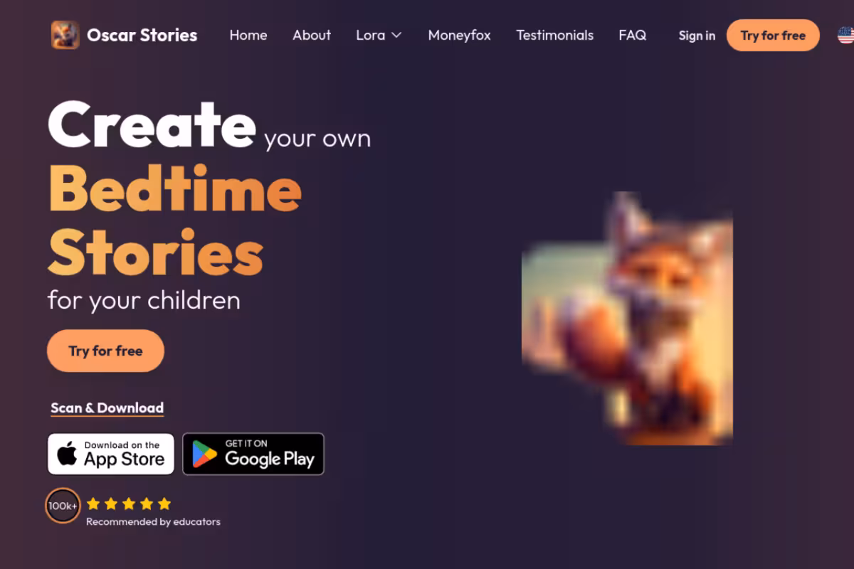 Oscar Stories homepage screenshot