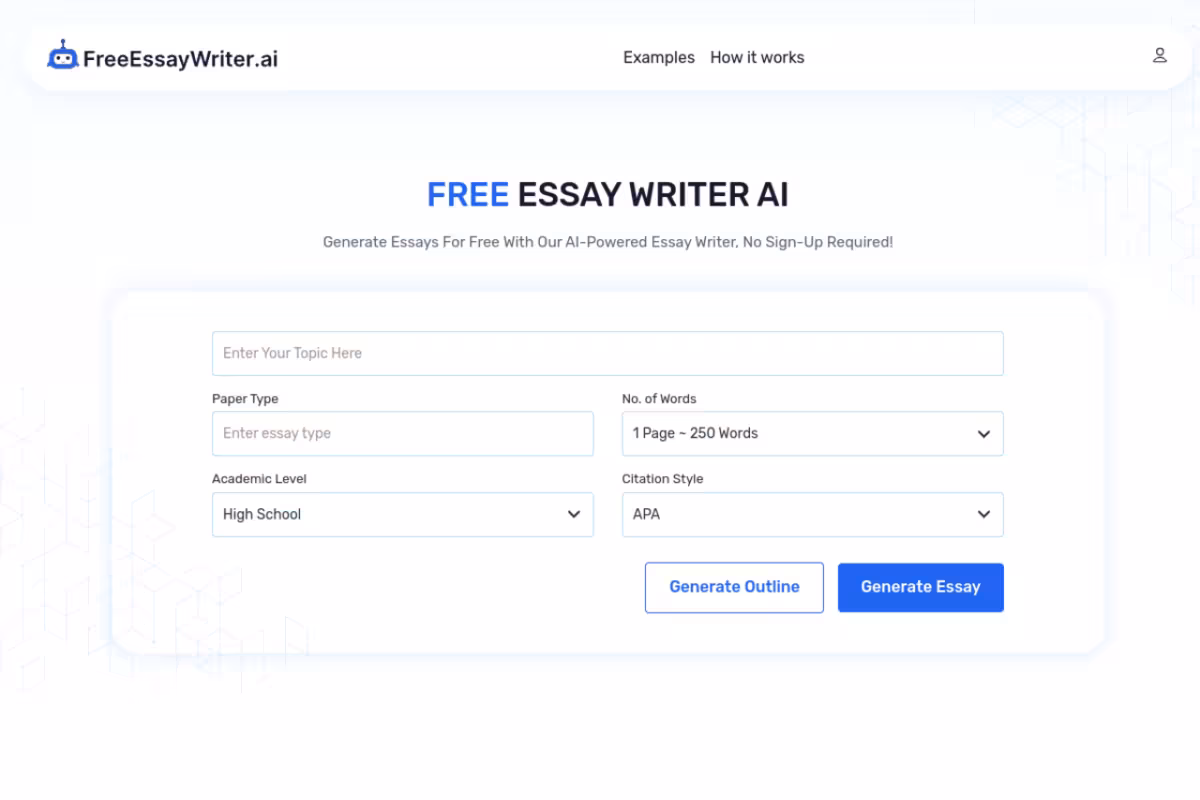 Free AI Essay Writer homepage screenshot