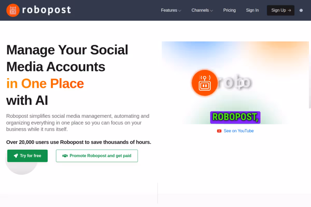 Robopost homepage screenshot