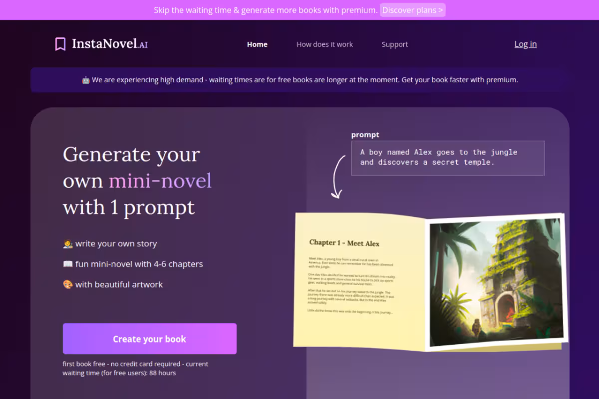 InstaNovel homepage screenshot