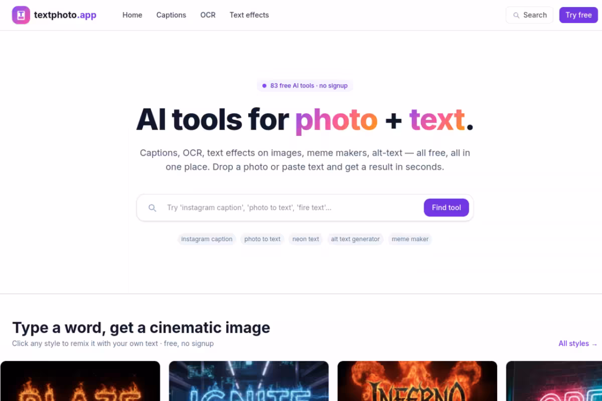 TextPhoto homepage screenshot