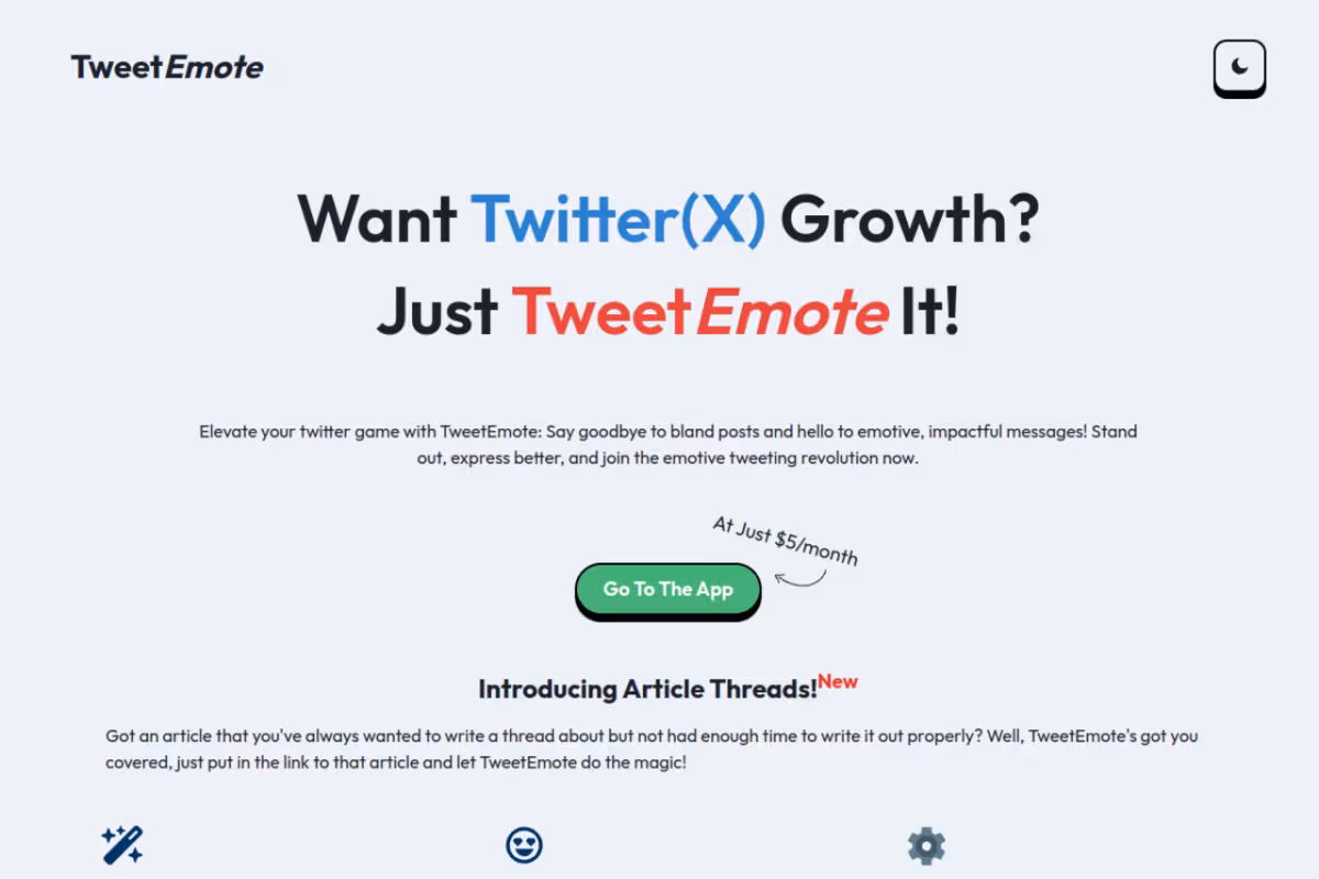 TweetEmote homepage screenshot