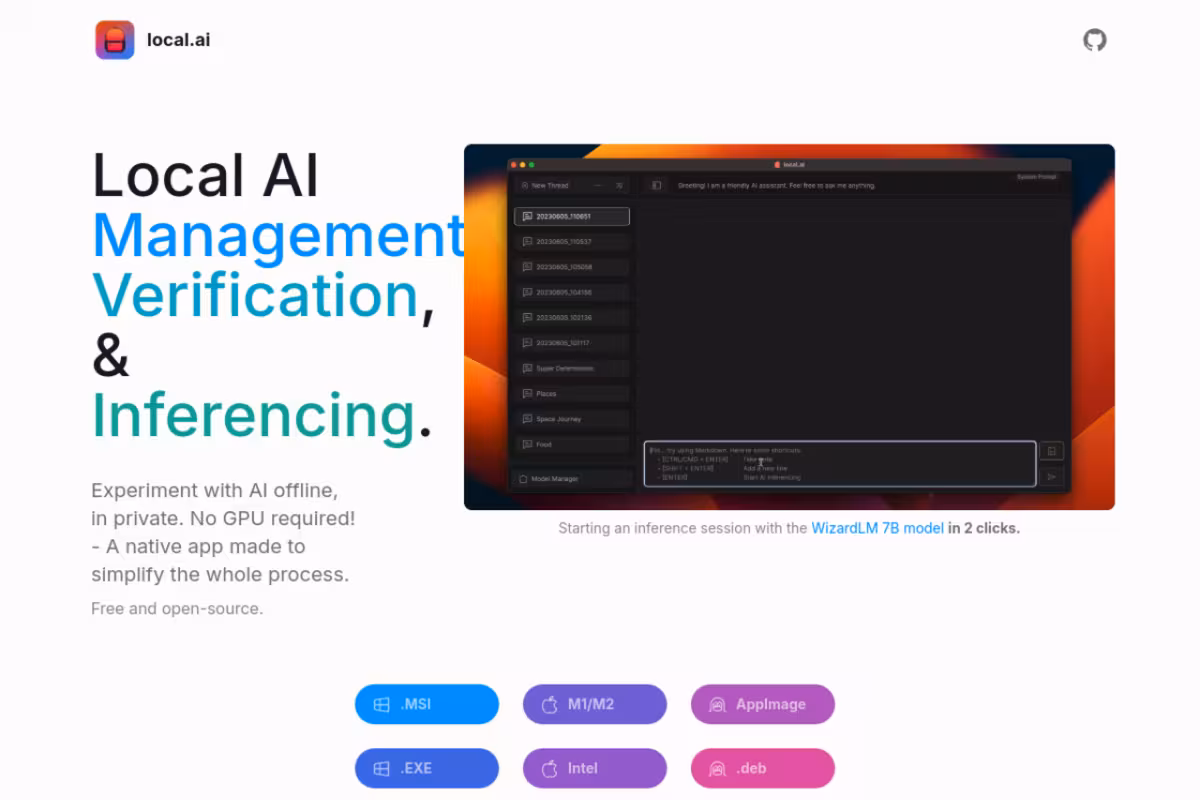 The Local AI Playground homepage screenshot