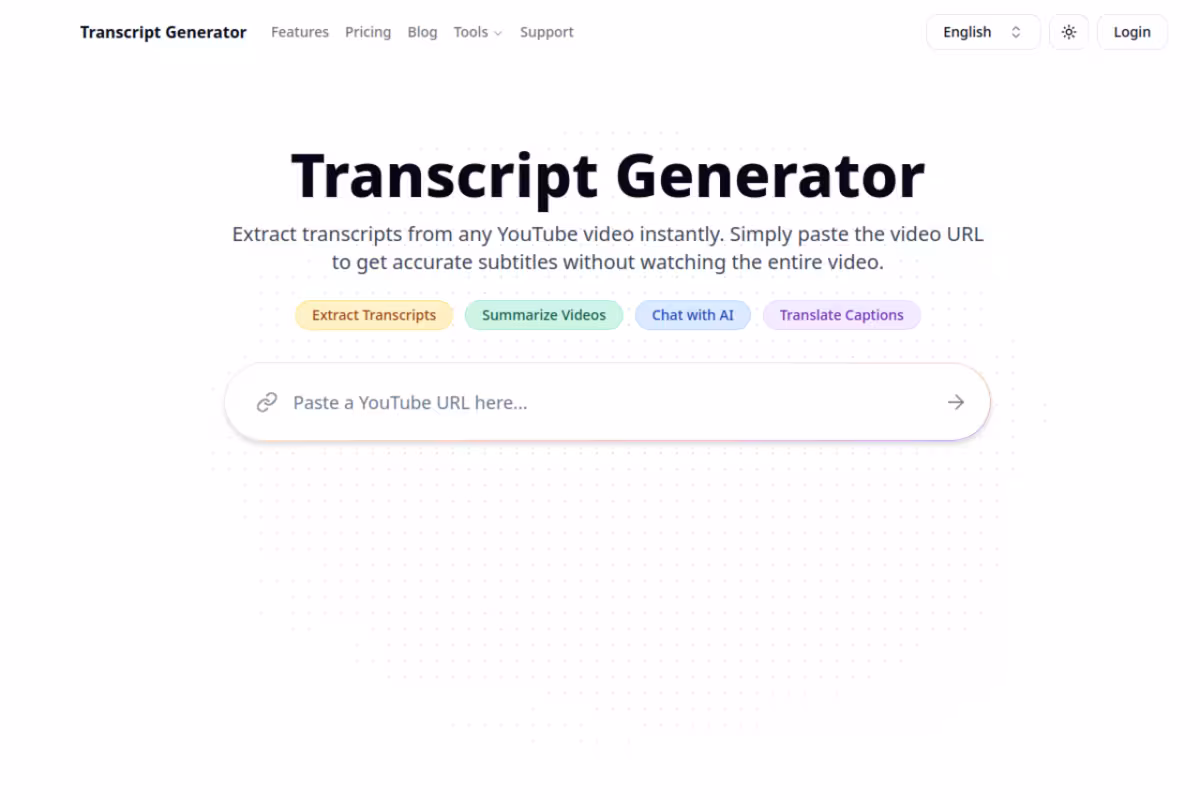 Transcript Generator homepage screenshot