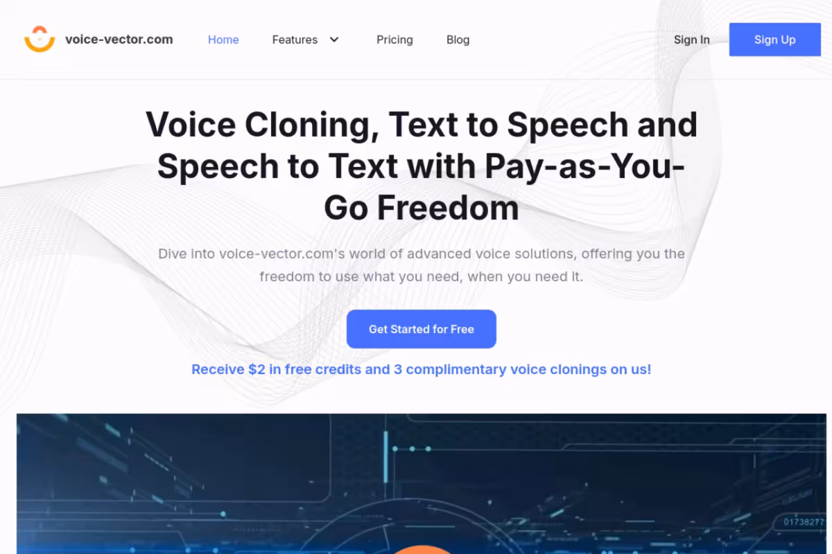 Voice Vector homepage screenshot