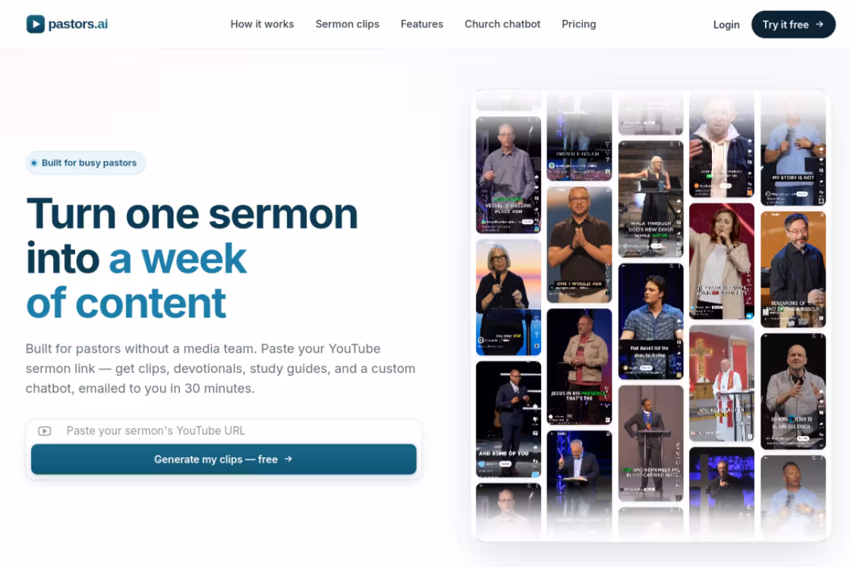 Pastors.ai homepage screenshot