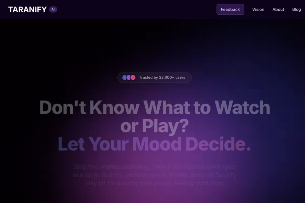 Free Mood-Based Netflix, Movie & Music Recommendations AI homepage screenshot