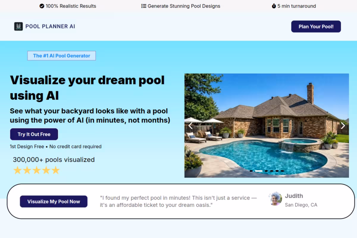 Design a Pool with AI homepage screenshot