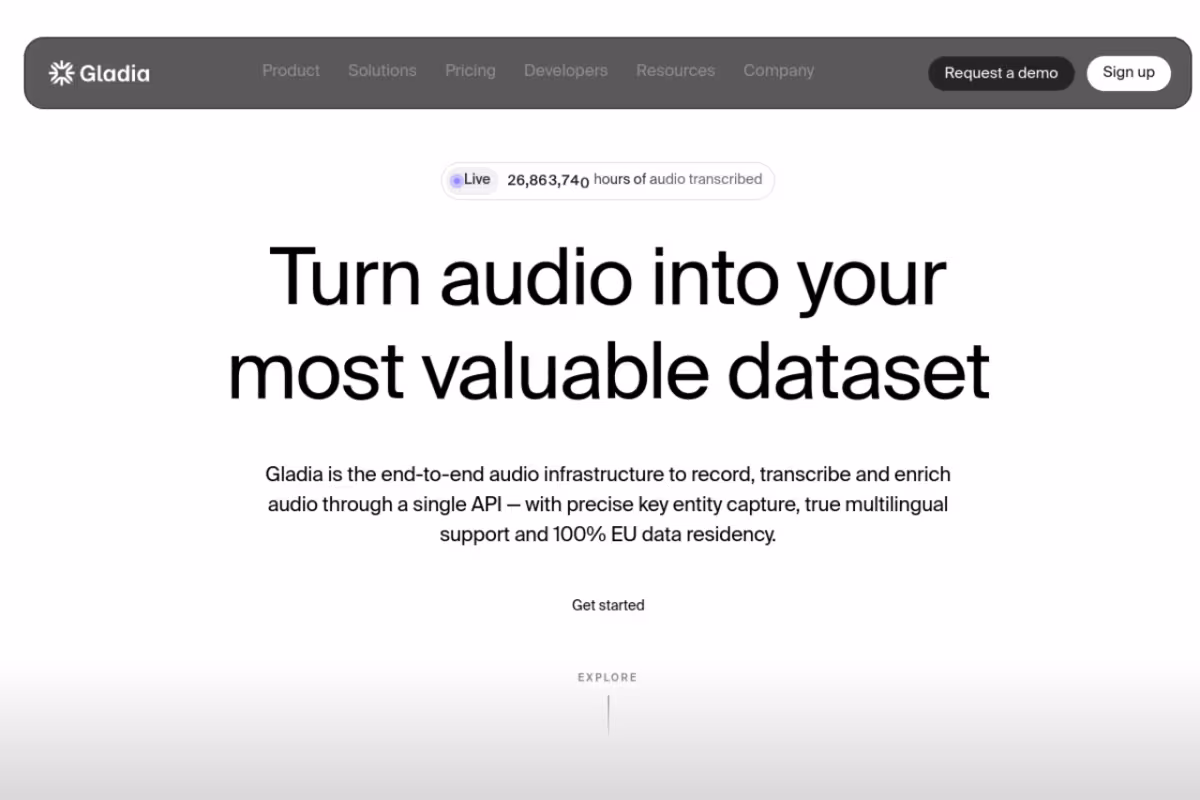 Gladia homepage screenshot