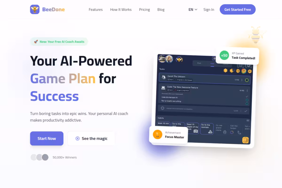BeeDone homepage screenshot