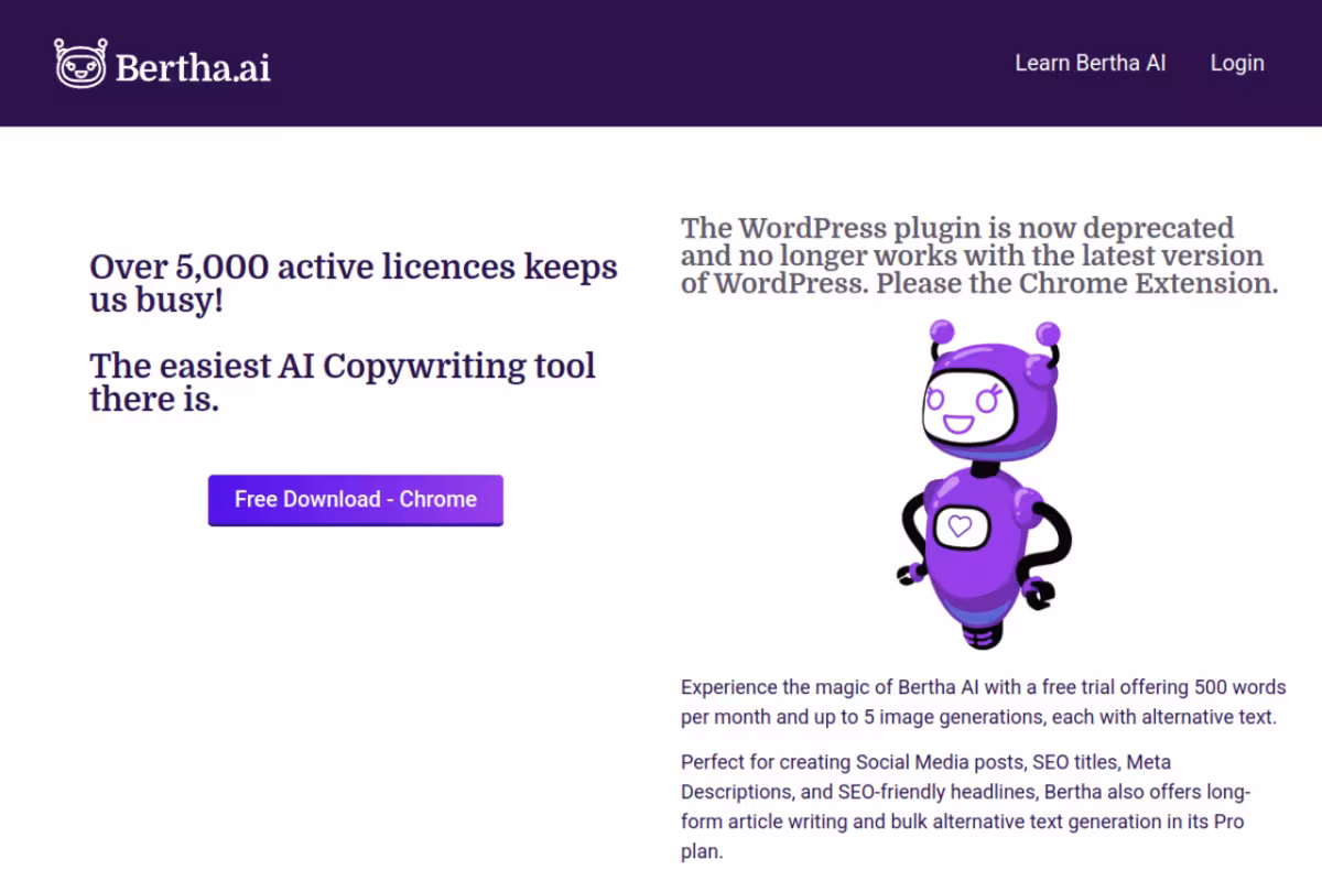 Bertha AI co pilot homepage screenshot