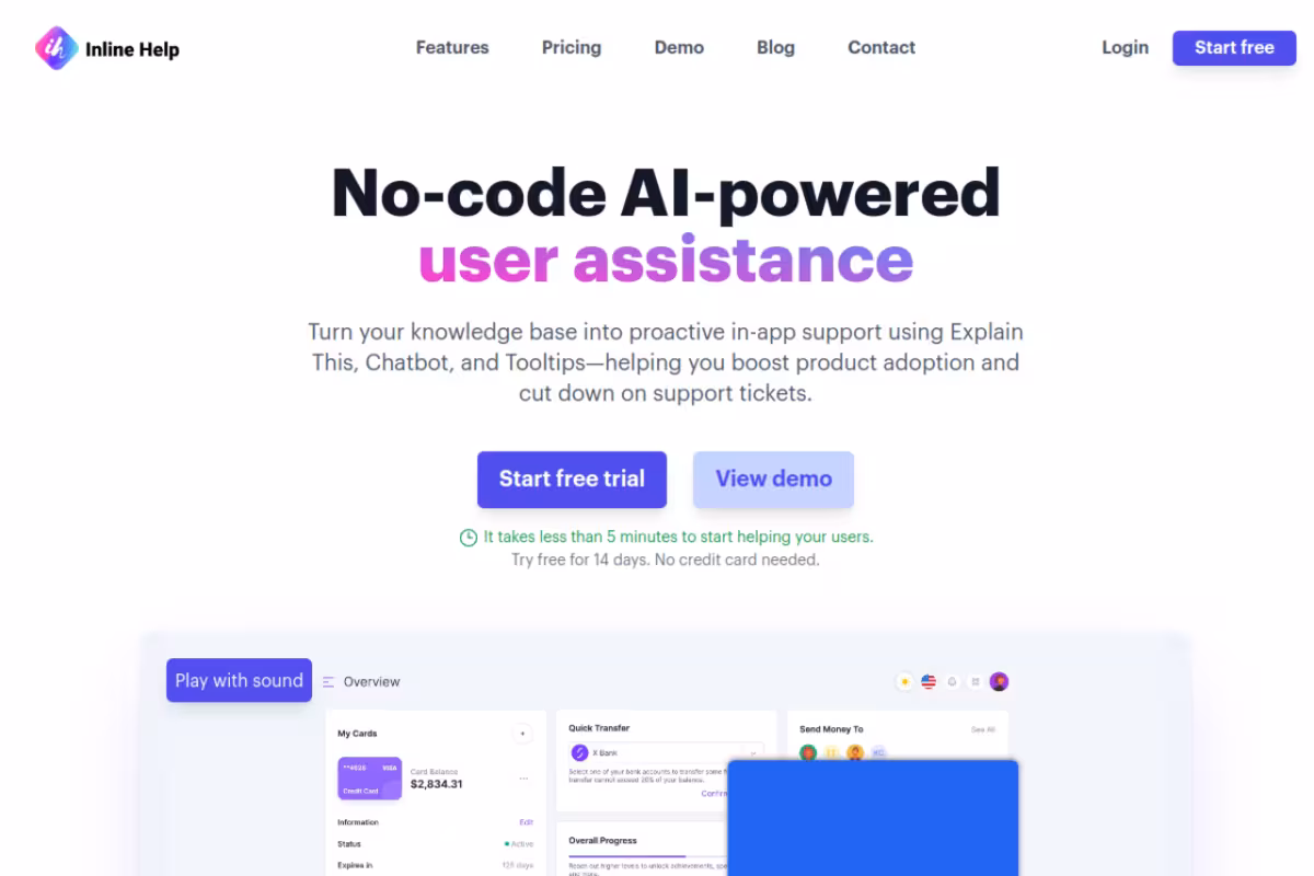 Inline Help homepage screenshot