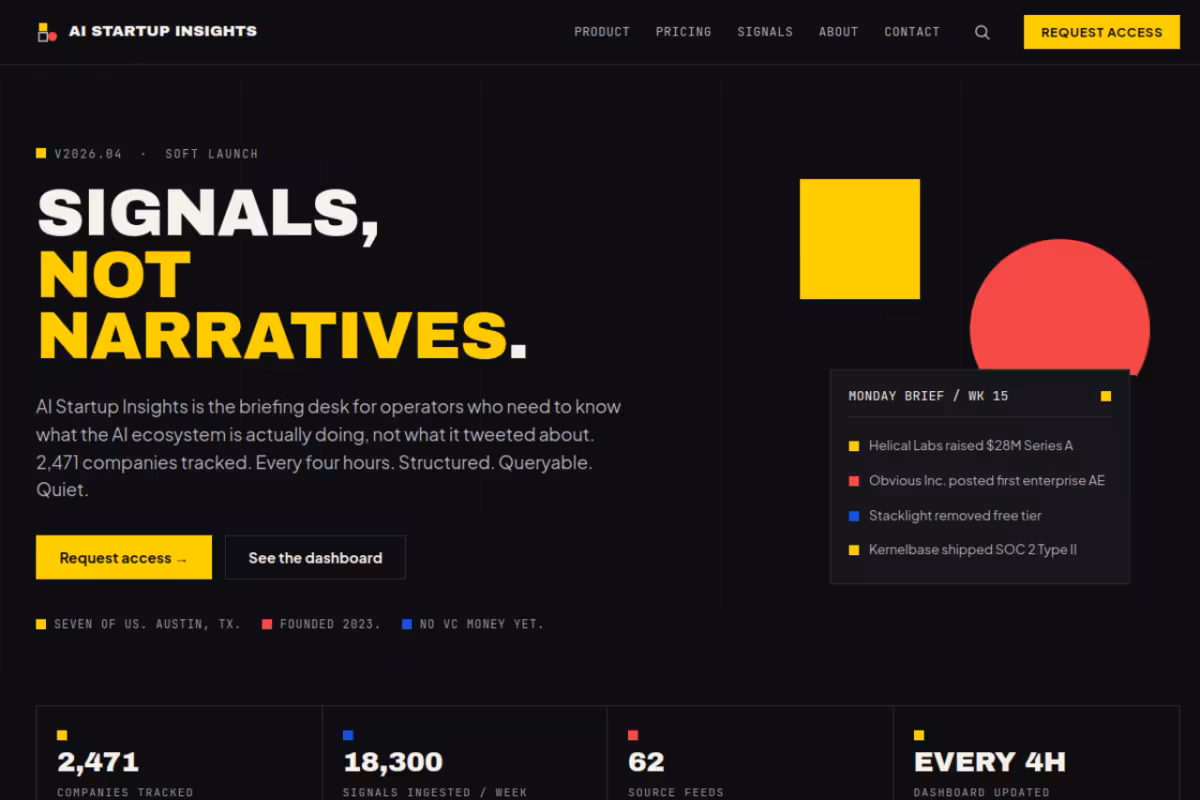 AI Startup Insights homepage screenshot