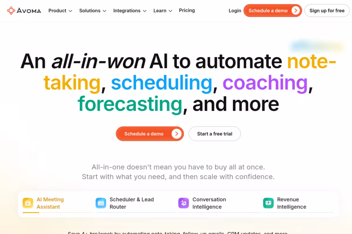 Avoma homepage screenshot