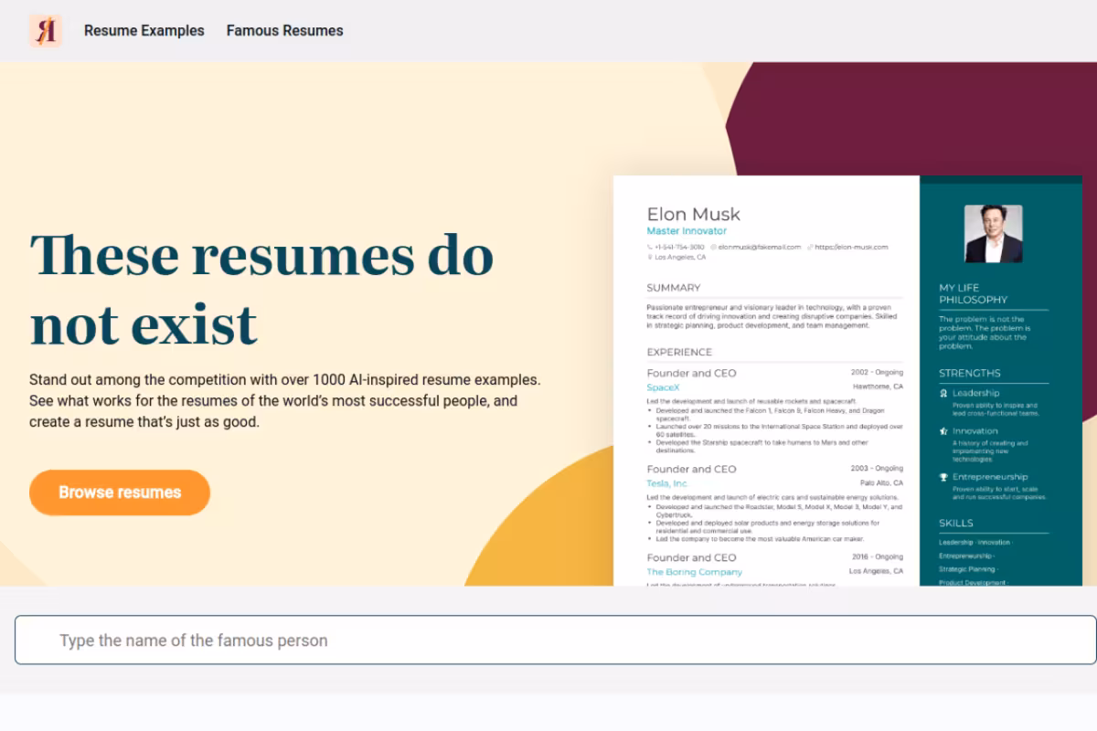 This Resume Does Not Exist homepage screenshot
