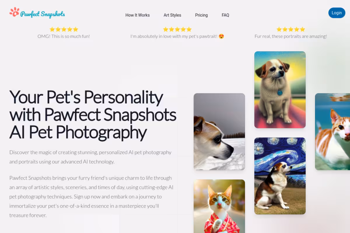 Pawfect Snapshots homepage screenshot