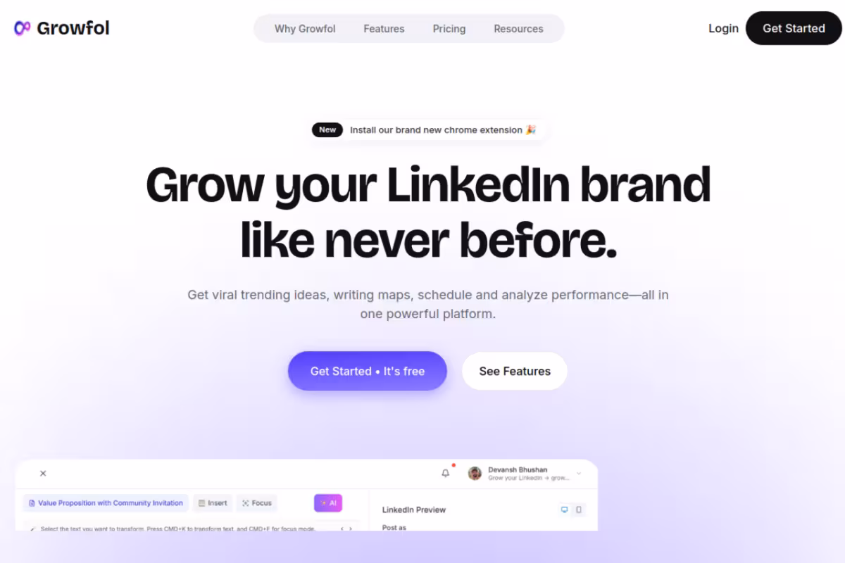 Growfol homepage screenshot