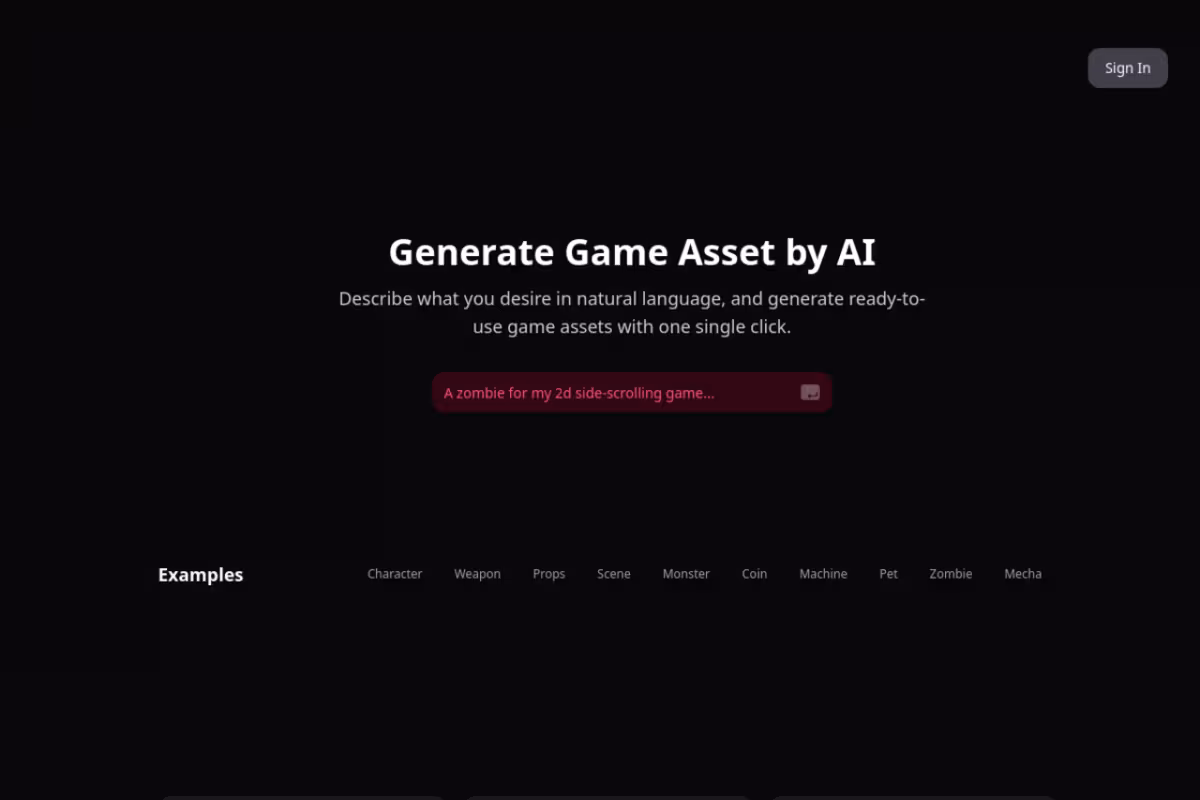 AI Game Assets Generator homepage screenshot