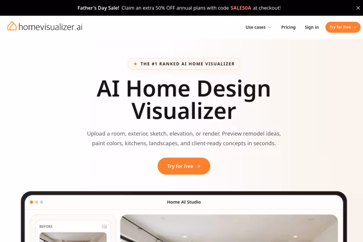 Home Visualizer AI homepage screenshot