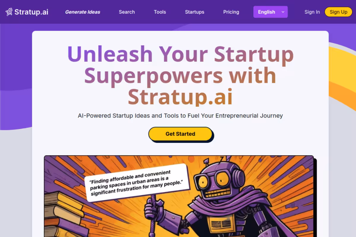 Stratup.ai homepage screenshot