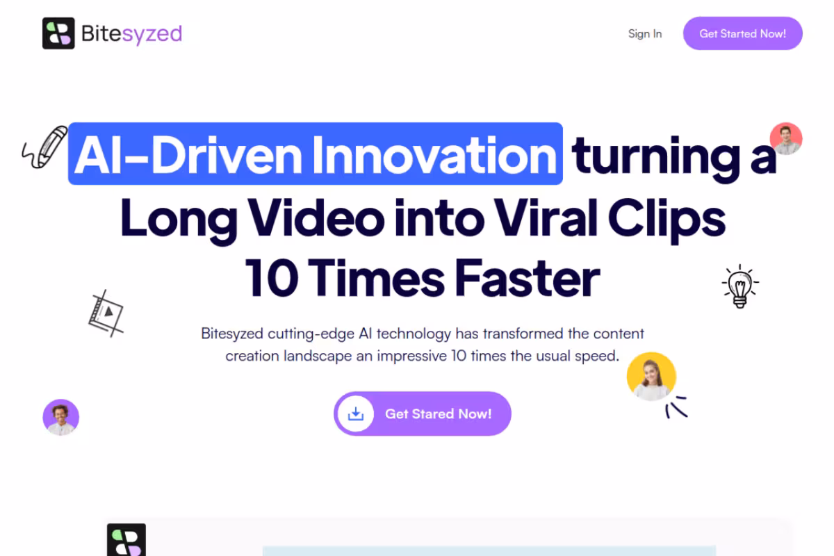 BiteSyzed AI powered Video Repurposing Tool homepage screenshot
