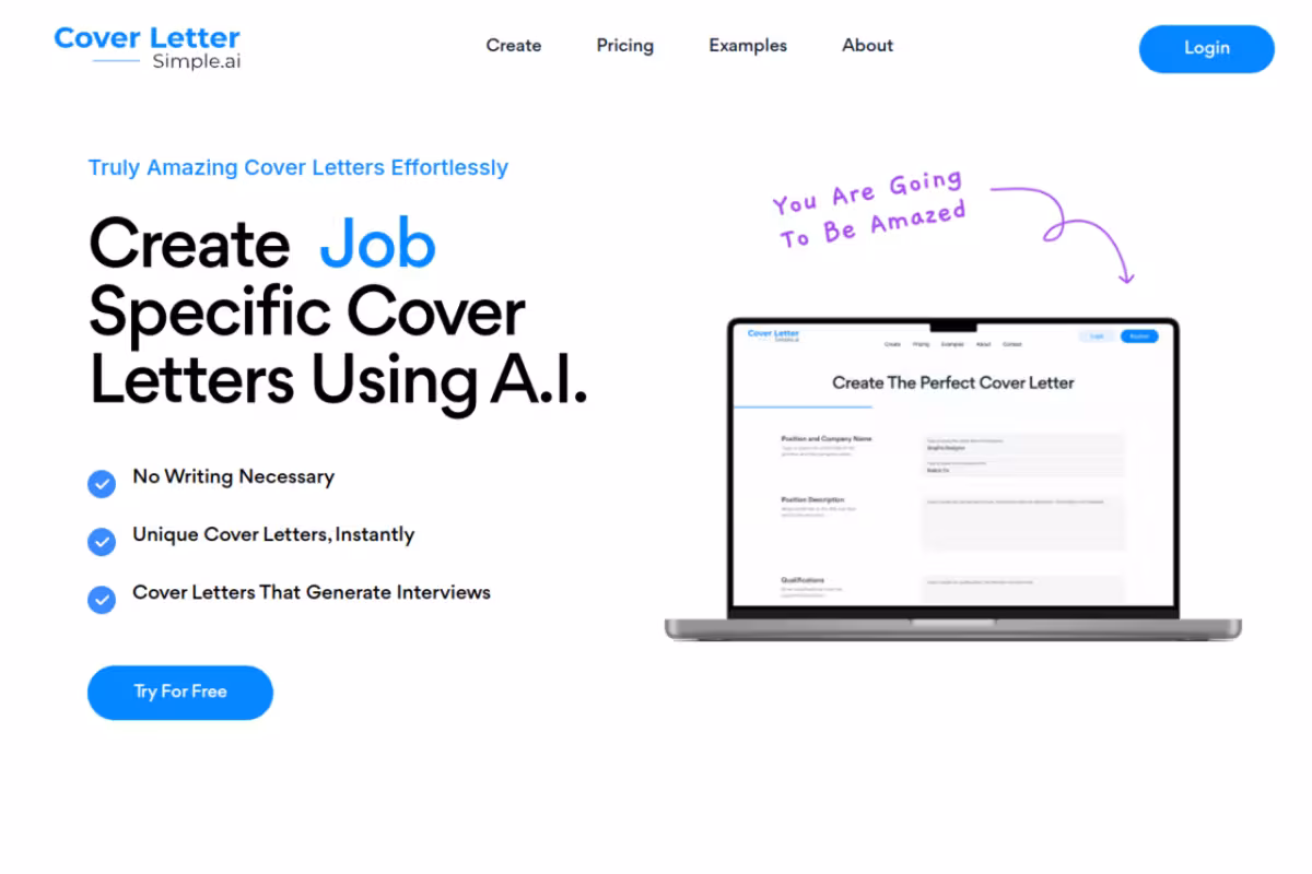 CoverLetterSimple.ai homepage screenshot