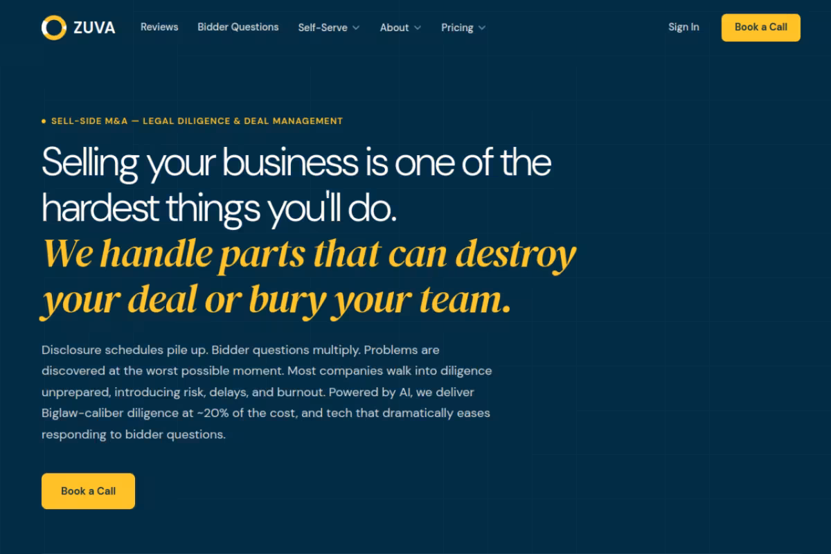 Zuva Contracts AI homepage screenshot