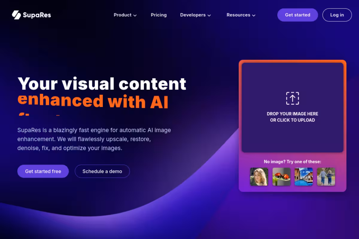 SupaRes AI Image Enhancer homepage screenshot