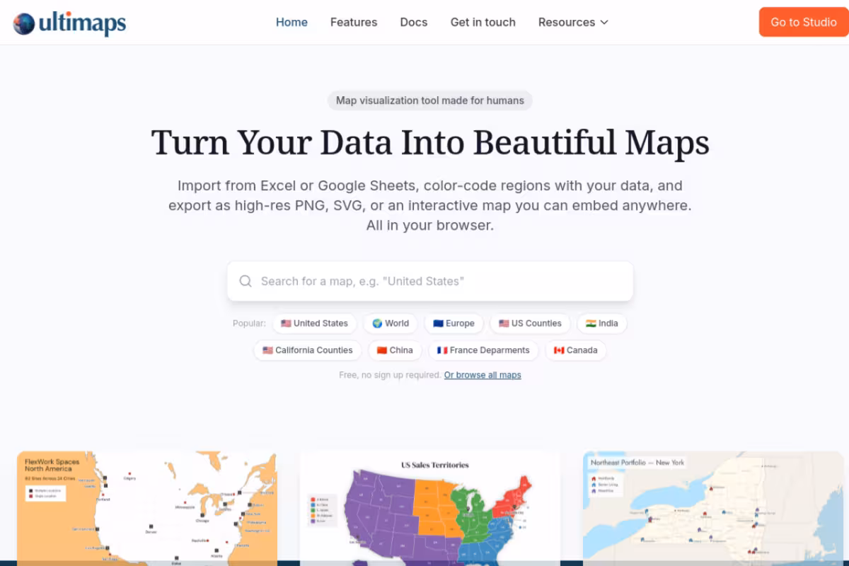 Ultimaps homepage screenshot