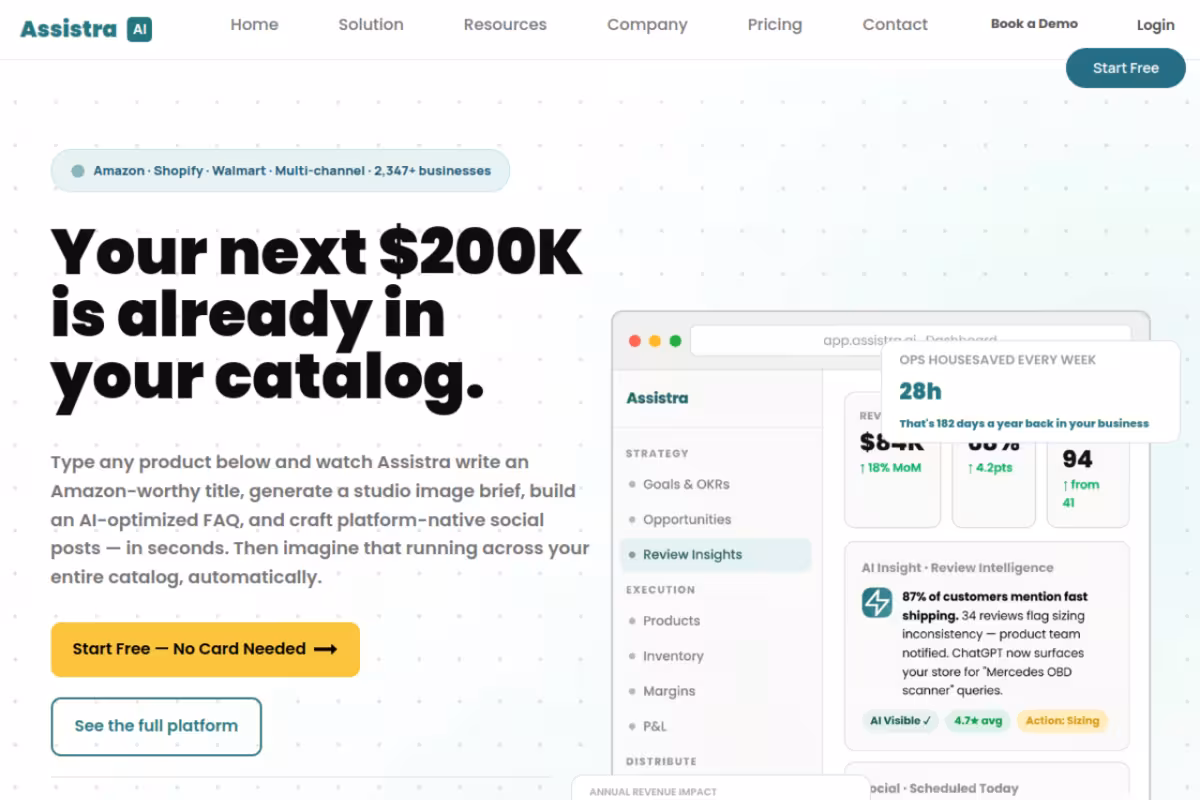 AI Ecommerce Automation for Amazon, Shopify & Walmart homepage screenshot